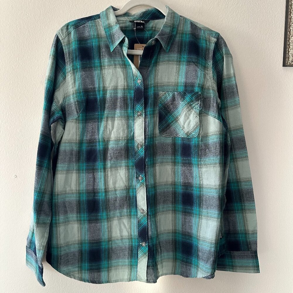 Women's Eddie Bauer Flannel Button Up Top - Blue Plaid - Size XL - NWT